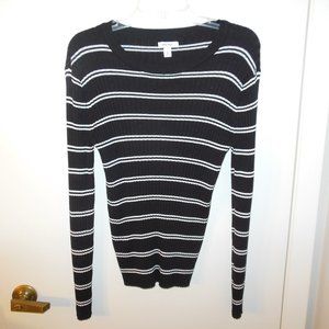 Nine West Black and White Striped Long Sleeve Women's Sweater - XL